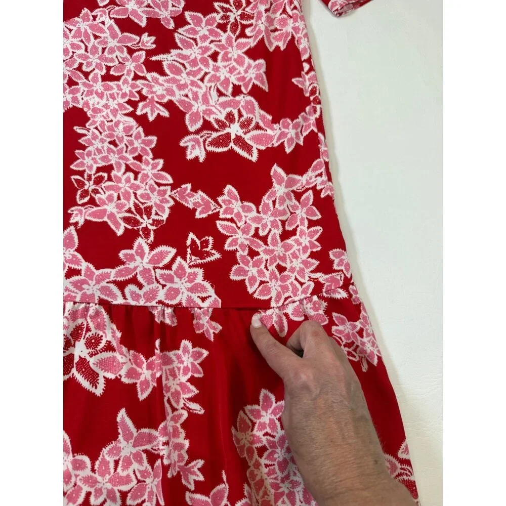 Diane Von Furstenberg Red Pink Floral Print Dress Small FLAW (bin ii89) - Picture 8 of 9
